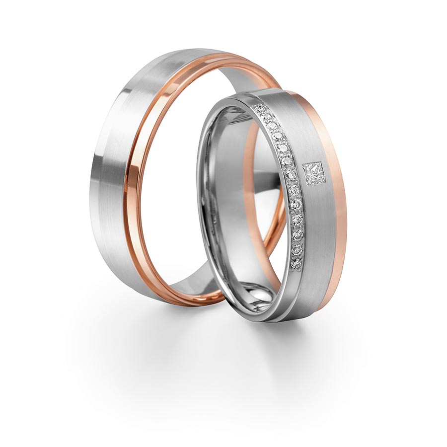 Trauringe / Eheringe 585 Rotgold, Weißgold+Pd 514675-58