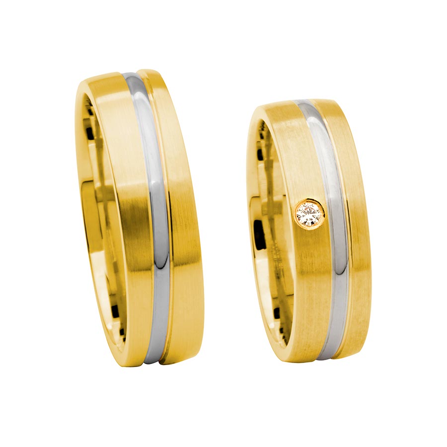 Trauringe / Eheringe 585 Gelbgold, Weißgold+Pd 514632-60