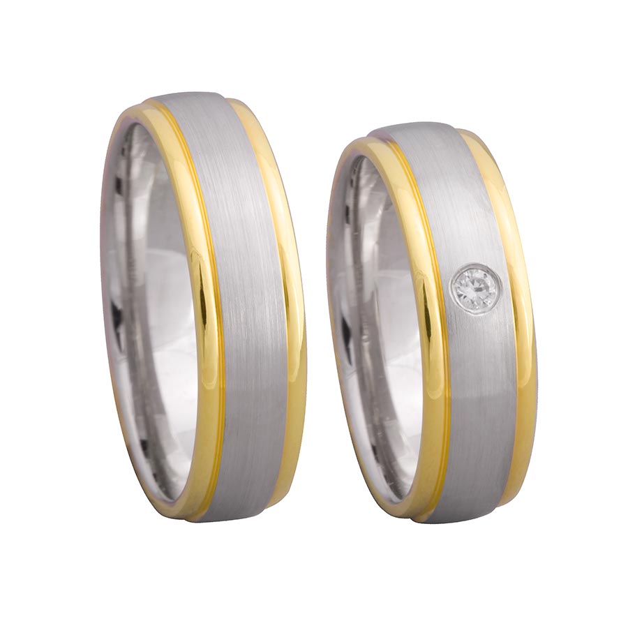 Trauringe / Eheringe 375 Gelbgold, Weißgold+Pd 514645-60
